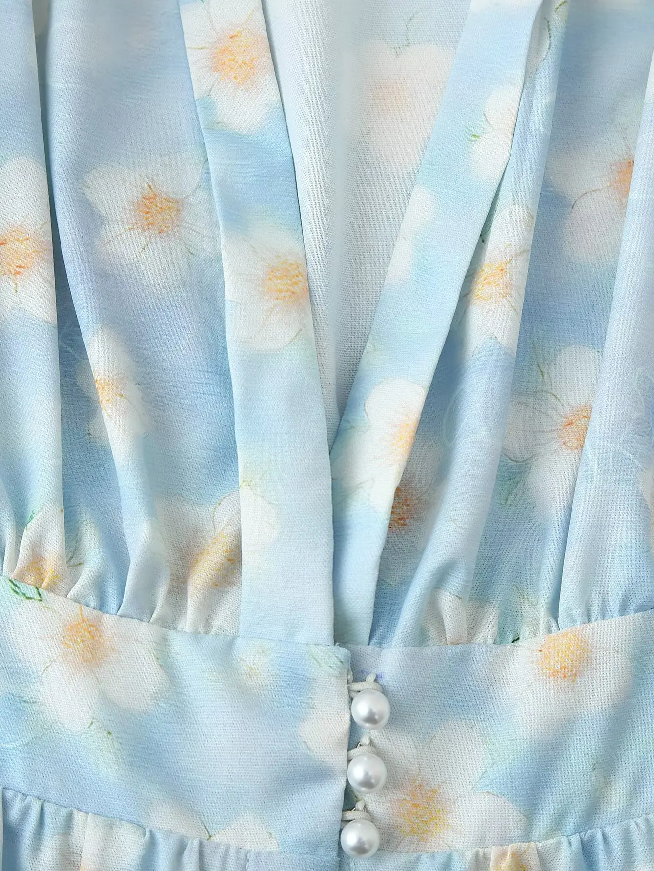 Robe florale à volants et perles pour femmes, tenue élégante pour invités de mariage, col en v, mode de fête, manches bouffantes, 2025