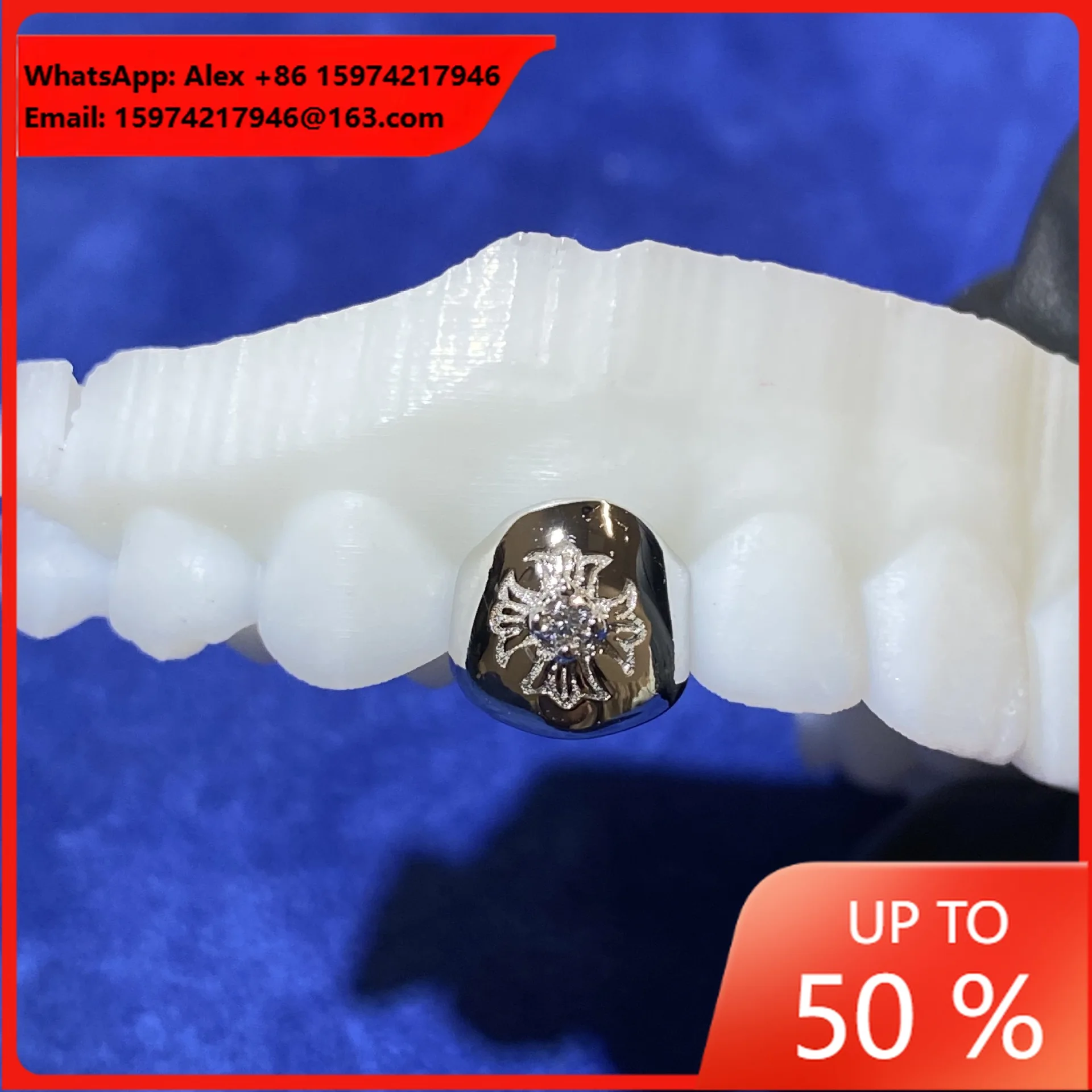 925 Silver Moissanite Cross Dental Decoration European And American Style Cross-border Hot-selling Hip-hop Style Dental