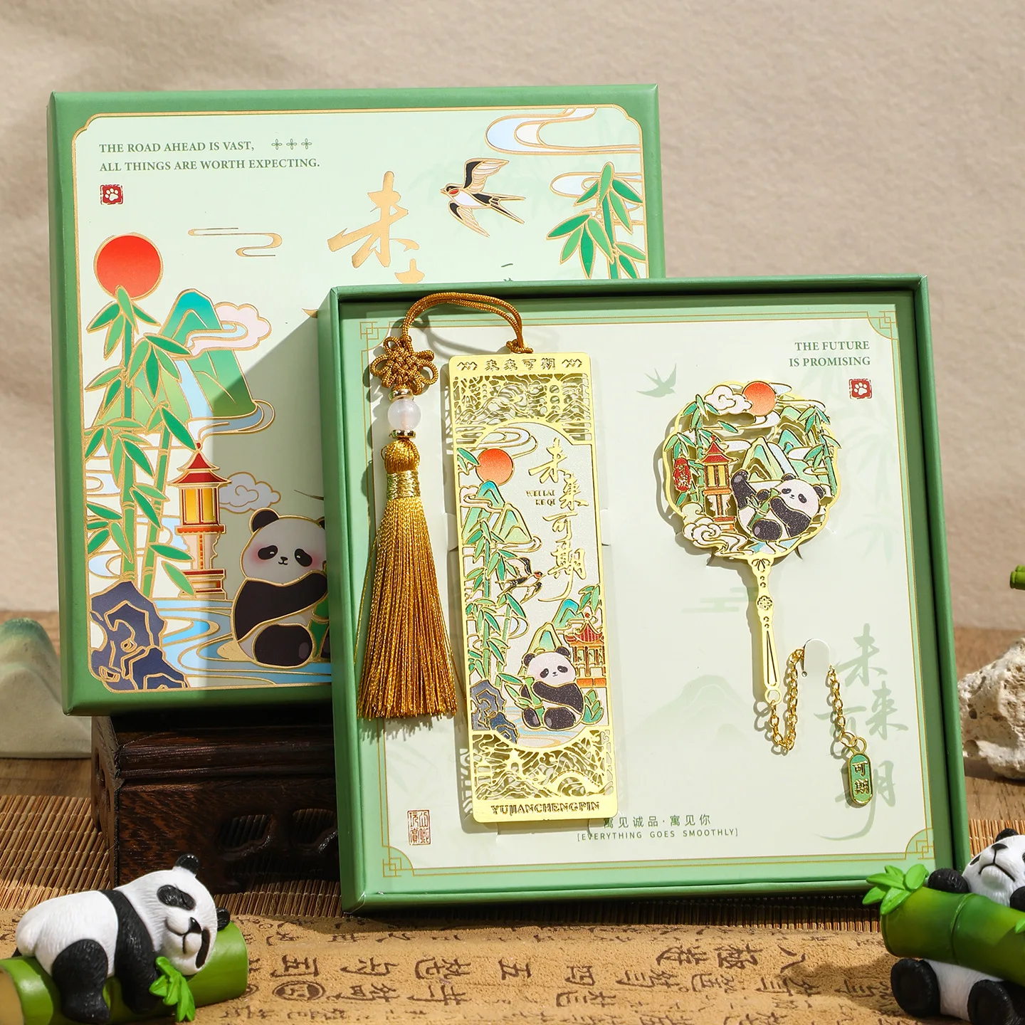 Chinese panda Style Metal Bookmark Gift Box Set Tassel Bookmarks for Friend Students Stationery