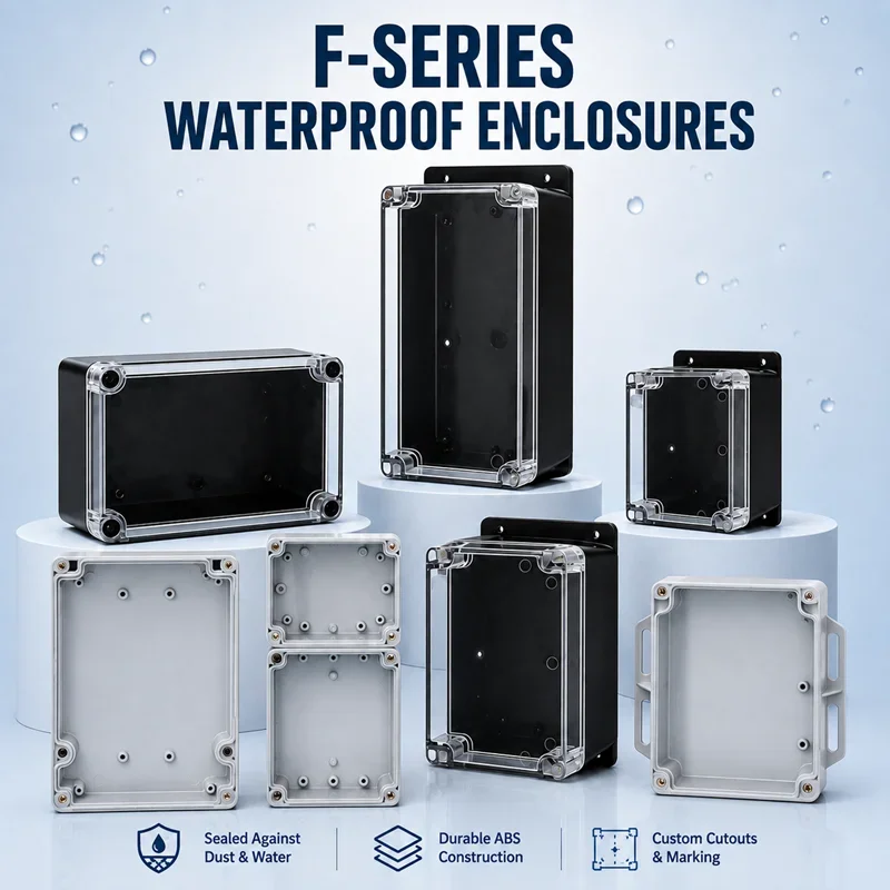 F Series Black Waterproof Electrical Junction Box IP66 Various Optional Sizes ABS Plastic Enclosure DIY Case 100% New