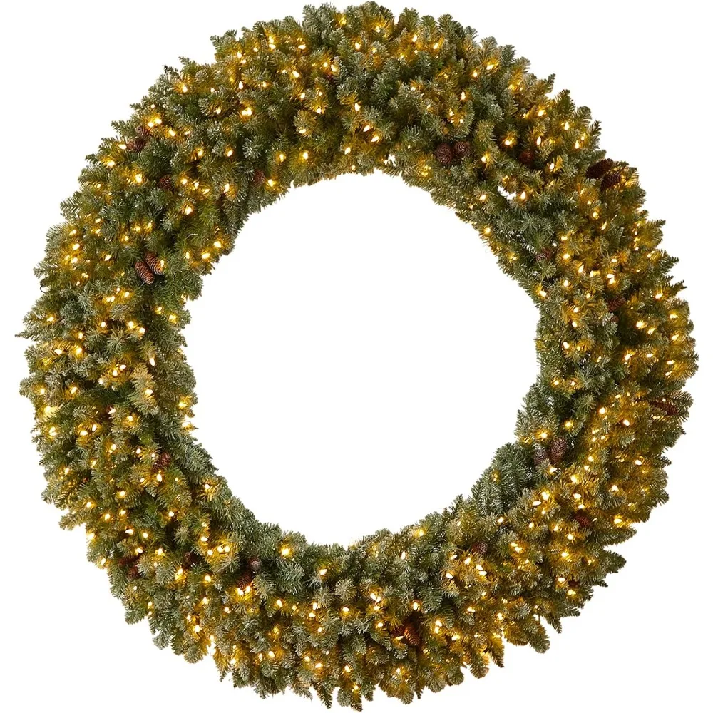 

6ft.Giant Flocked Artificial Christmas Wreath with Pinecones, 400 Clear LED Lights and 920 Bendable Branches