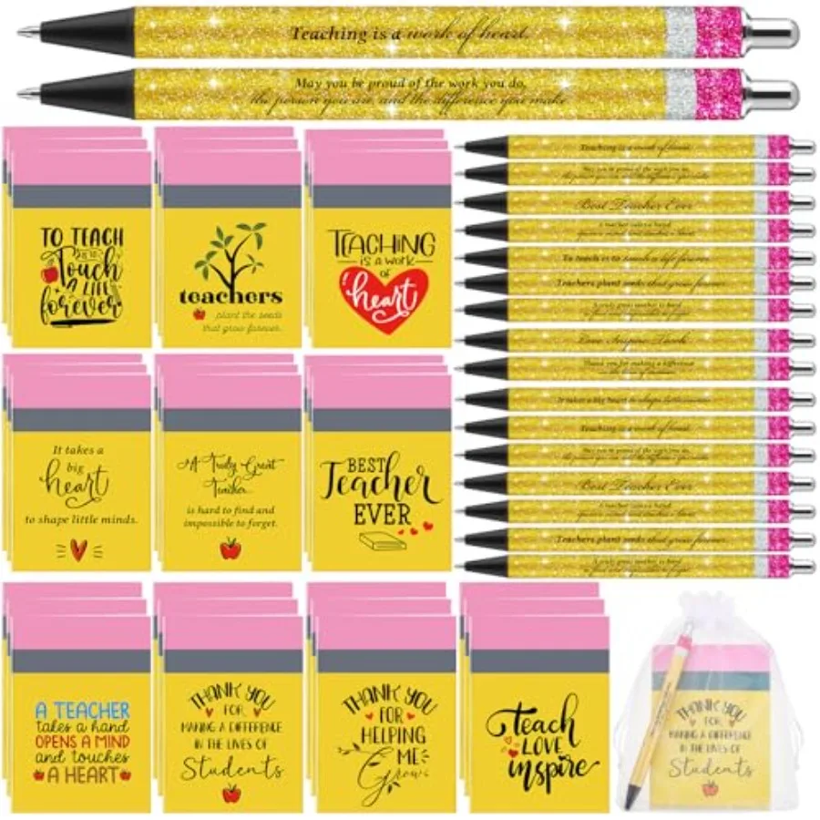 

Sets Teachers Gifts Teacher Appreciation Gift Notebook Pens Bulk Inspirational Notebook Journal Glitter Ballpoint Pens with Org