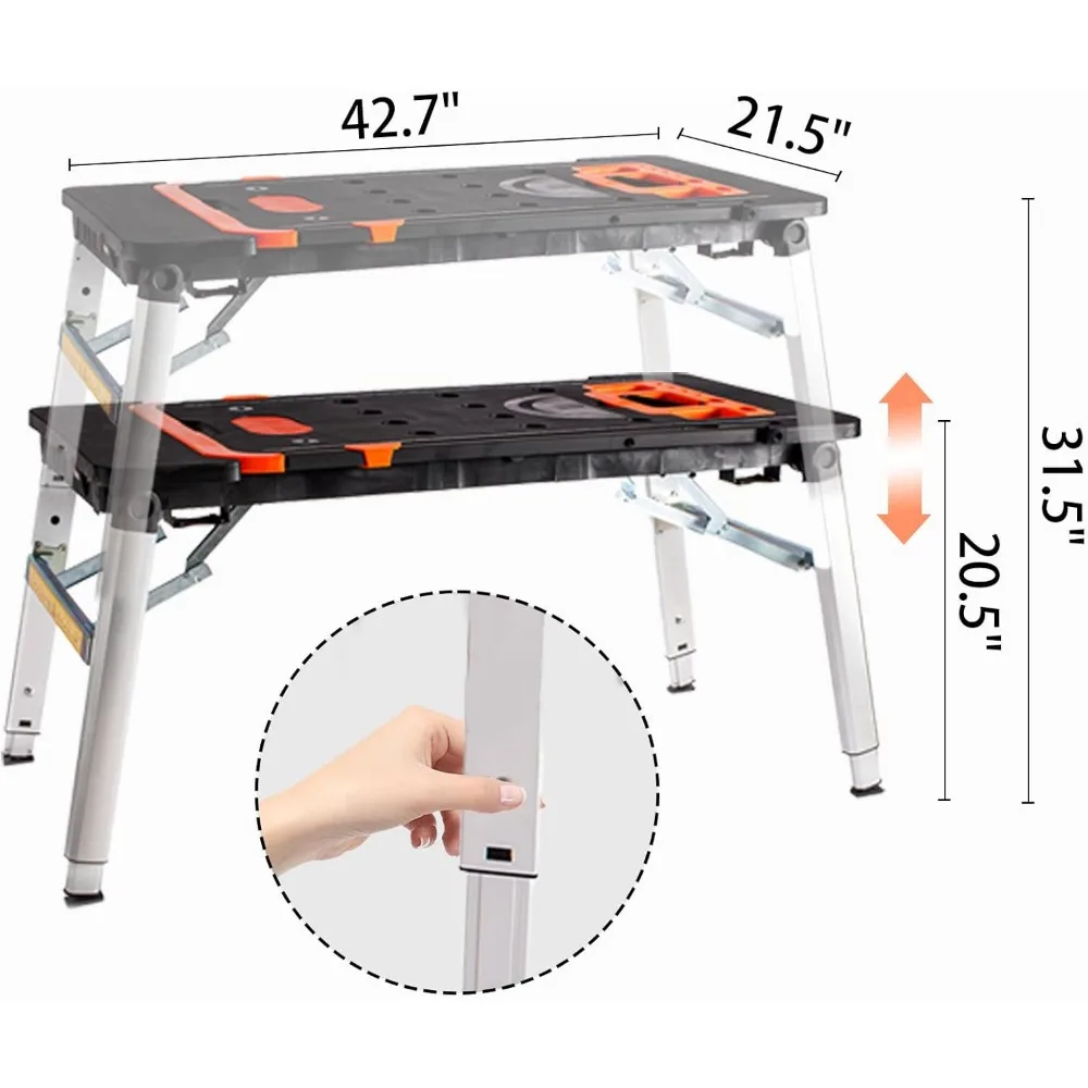 Multifunctional Foldable 7-in-1 Portable Workbench with Wheels - Work Platform, Scaffold, Dolly, Sawhorse, Car Creeper, and More