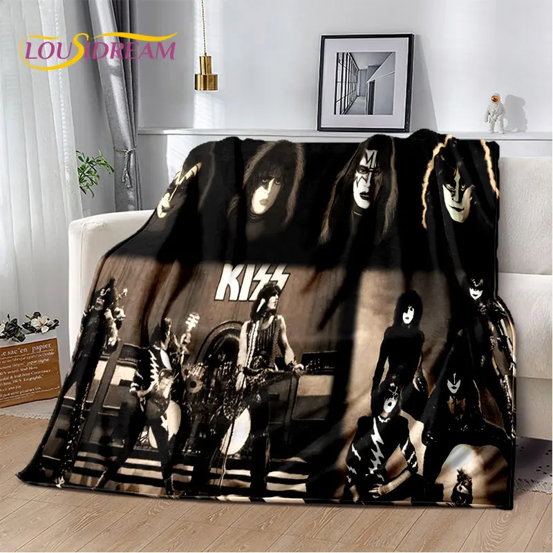 KISS Rock Band Retor Plush Blanket,Flannel Blanket Throw Blanket for Living Room Bedroom Bed Sofa Picnic Hiking Leisure Napping