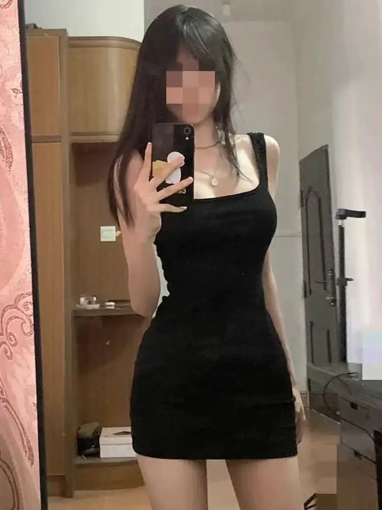 Pure Cotton ort Skirt Women's Sexy Girl Strapl Dr Bla  Skirt Tight Fitting Sexy Pure Desire Sle Summer Dr