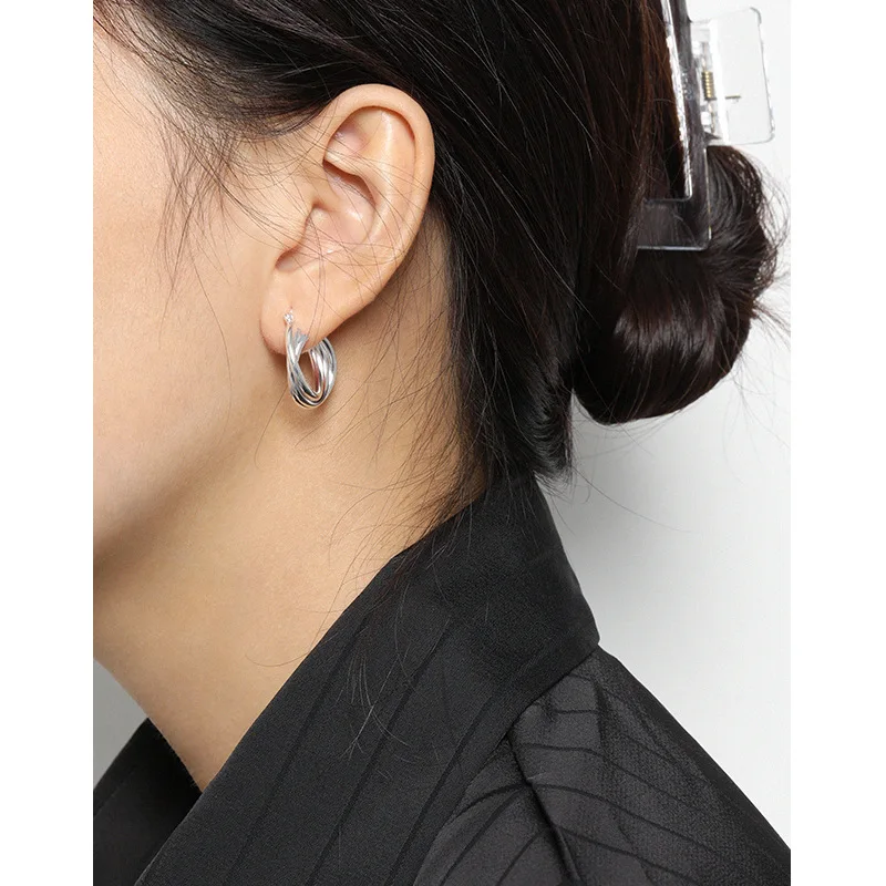 Original S925 sterling silver three-ring circle line earrings for women luxury fashion banquet jewelry