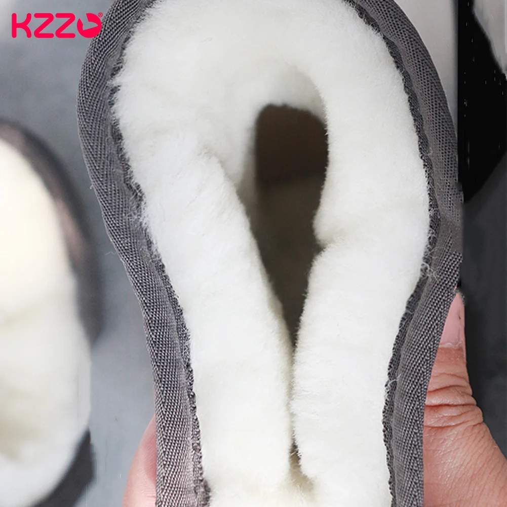 KZZO Women\'s Classic Sheepskin Leather Waterproof Snow Boots Natural Sheep Fur Lined Casual Ankle Winter Warm Shoes Silver