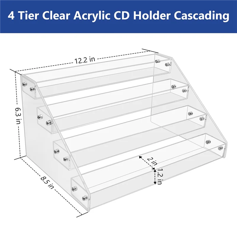Nouveau Shown-3X support de CD en acrylique transparent à 4 niveaux support de stockage de CD en cascade, présentoir DVD/CD et support de stockage de disque vinyle