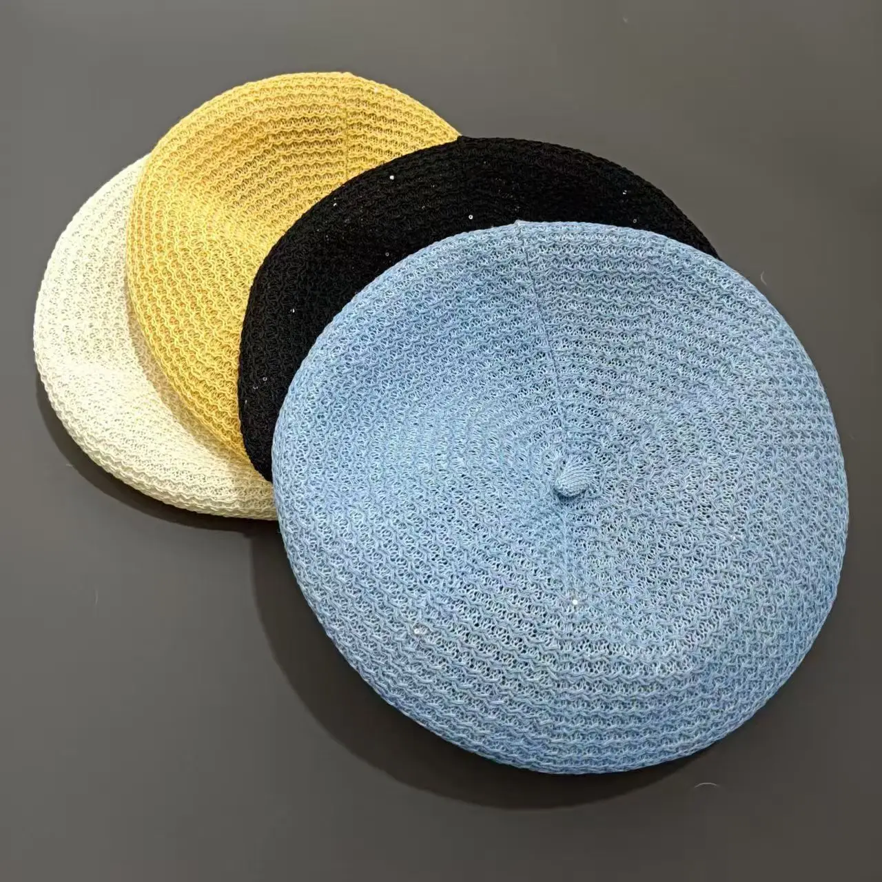 Fashion Summer Beret Hat For Women Shinning Sequins Solid Best Matched Outdoor Sunshade Hats Girl Autumn Bonnets Bonia Cap Gift