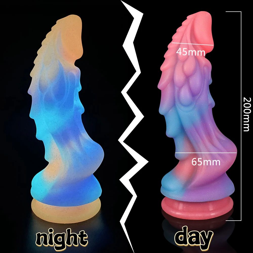 New Luminous Dildos Colourful Glowing Huge Penis Anal Butt Plug G-spot Toys Shaped Dragon Monster Dildo with Suction Cup Women