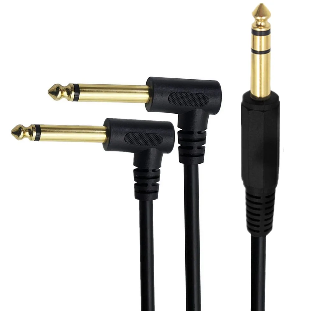 Gold Plated 6.35mm 14 Male TRS Stereo to Dual 2 x 6.35mm 14 Male TS Mono 90 Degree Right Angle Y Splitter Audio Cable 0.3m/1.8m