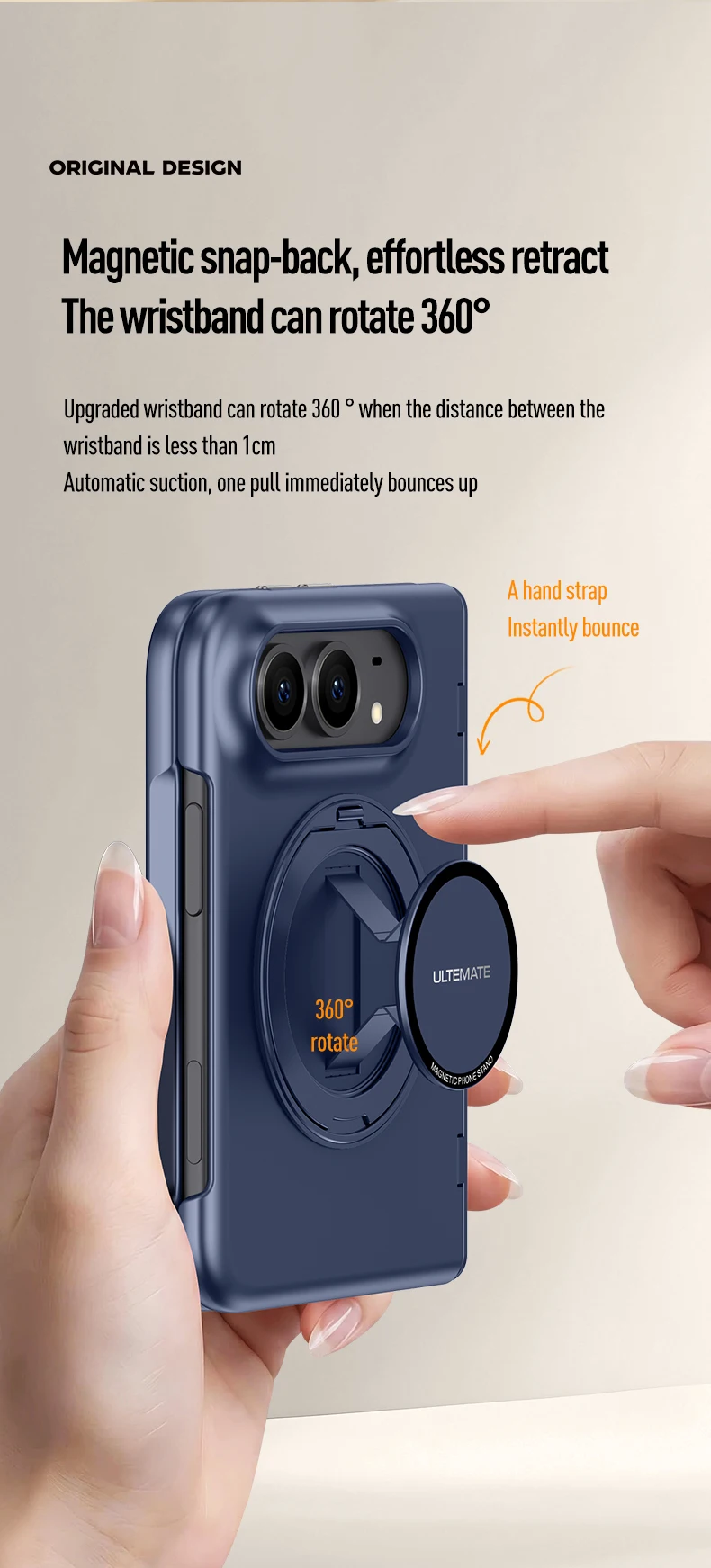 Luxury 360 Rotating Magnetic Stand Hand Strap Case for iPhone Duo 18 Duo Fold Wide Shockproof for Magsafe Film-Integrated Cover