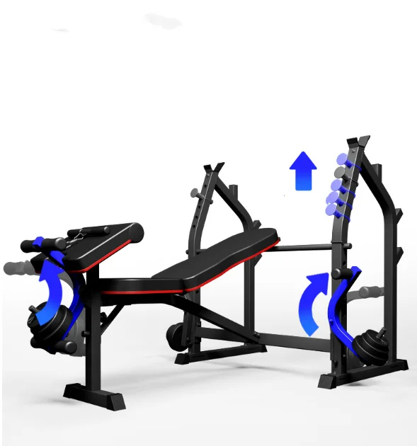 Multifunctional Folding Weight-Lifting Bed for Men, Push Bench, Squat Rack, Barbell Set, Household Fitness Equipment