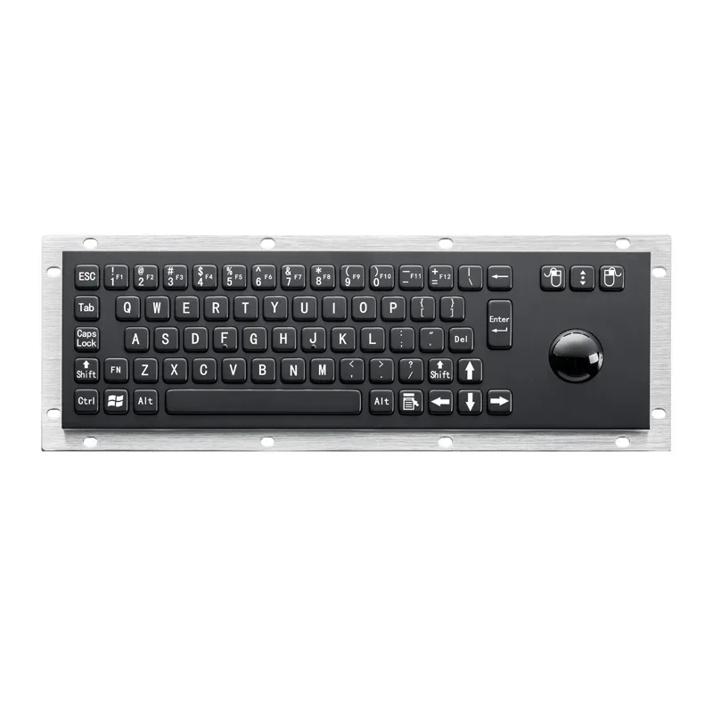 Black Vandalproof kiosk metal keyboard pc industrial panel metal keyboard tray with trackball