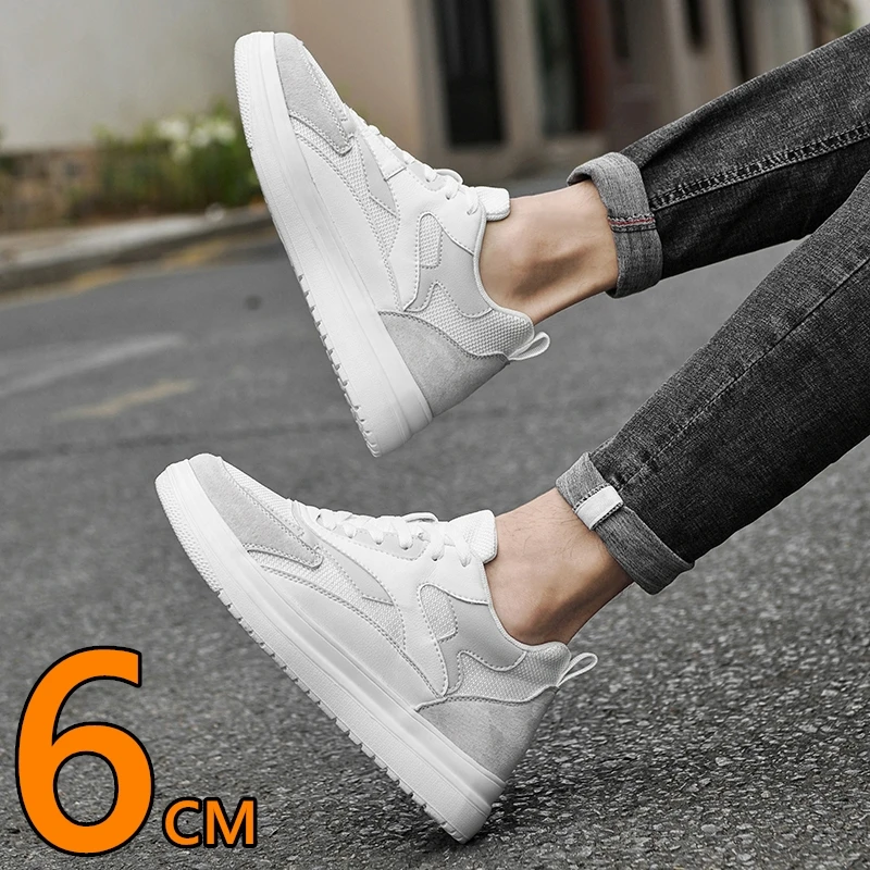 

6cm Height Increase Shoes Unisex Genuine Leather & Mesh Breathable Lightweight Casual Sneakers Comfortable Elevator Footwear
