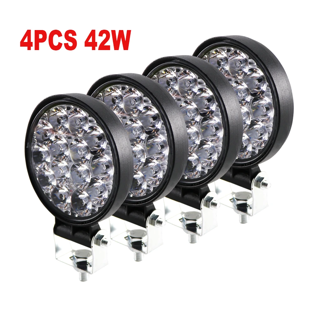 4x 42W 14LED Work Light LED Car Front Fog Light 12V 24V for Truck SUV 4X4 4WD Engineering Headlights Off-road LED Round Headlamp