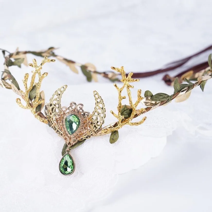 Witch Moon Twig Flower Crown for Women – Boho Bridal Headpiece, Halloween Fairy Costume Hair Wreath, Gothic Party Dress Up Hair