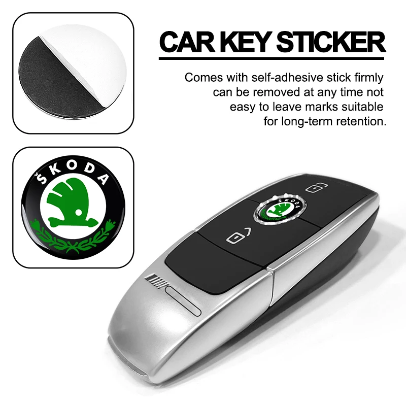 14MM Remote car key  aluminum badge, decorative sticker For Skoda Octavia MK 2 3 A7 Fabia Karoq Kodiaq Superb Rapid Kamiq Scala