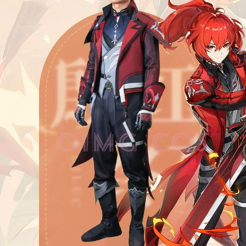 Genshin Impact Diluc 코스프레 의상 유니폼 가발 애니메이션 할로윈 의상 게임 Red Dead of Night Skin New Skin #   1 #   W.