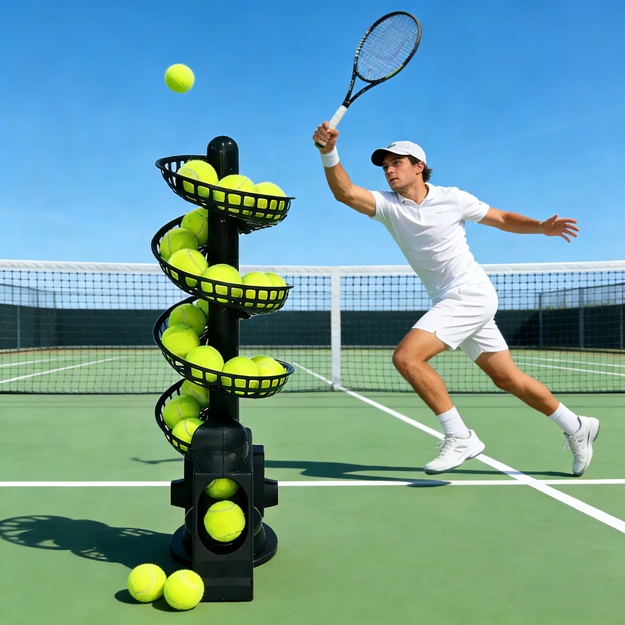 New Portable Automatic Tennis Launcher Machine,Multi Track Design Long Standby,3 Shooting Modes Tennis Training Equipment