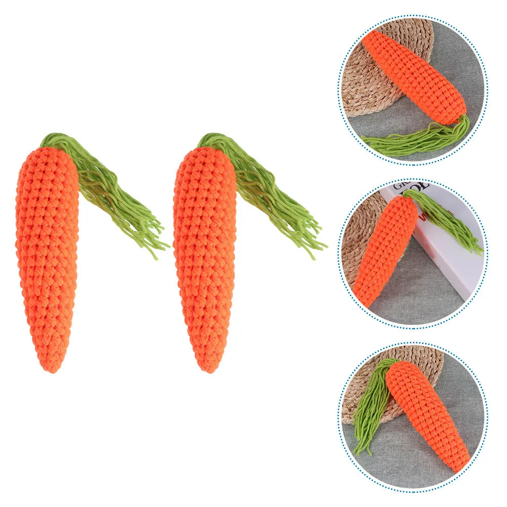 

2pcs Crochet Carrot Woolen Yarn Knit Vegetable Artificial Easter Decor Kids Teaching Props Photography Display