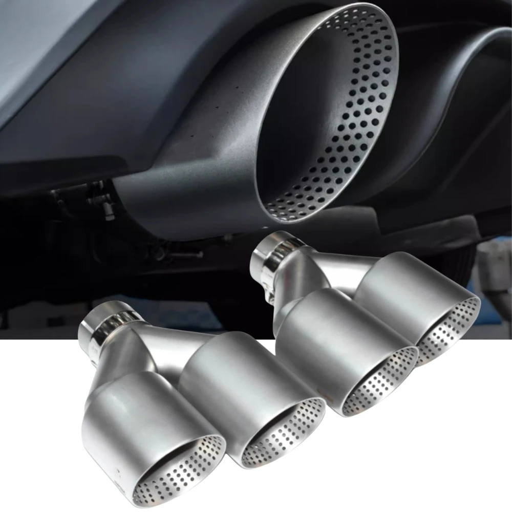 

1 шт., насадка для выхлопной трубы автомобиля, модификация, насадка для выхлопной трубы с двойным выпуском, украшение, матовый глушитель из нержавеющей стали