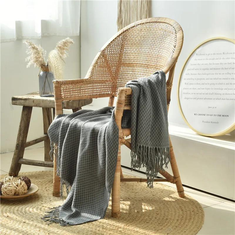 INS divano coperta nappa motivo geometrico coperta grigia mobili sedia prodotto fotografia decorazione puntelli sfondo panno