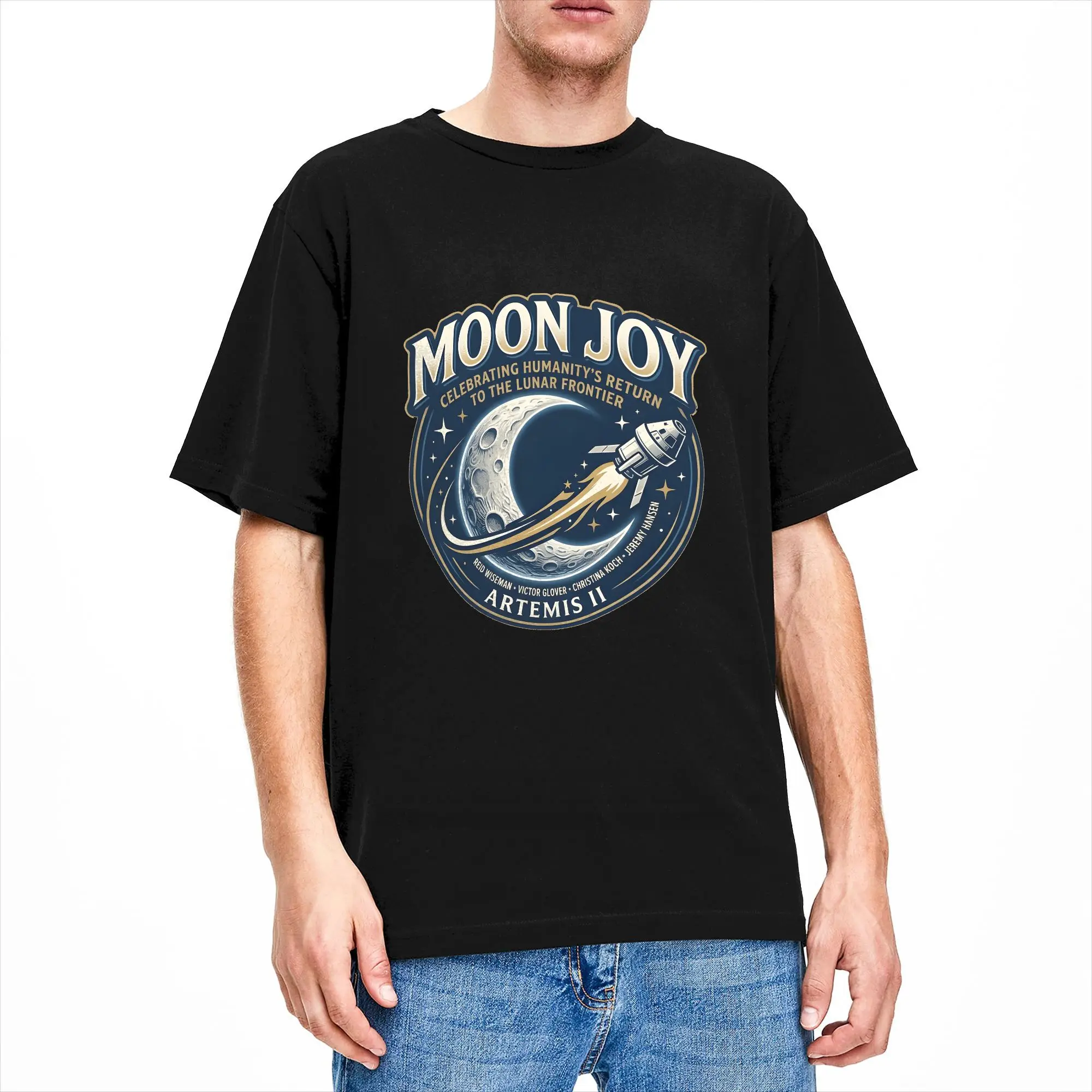 Oversized T-Shirt Copy Moon Joy Artemis II 100% Cotton T-Shirts  Hip Hop Tee Shirt for Mens Beach Casual Short Sleeve Clothes