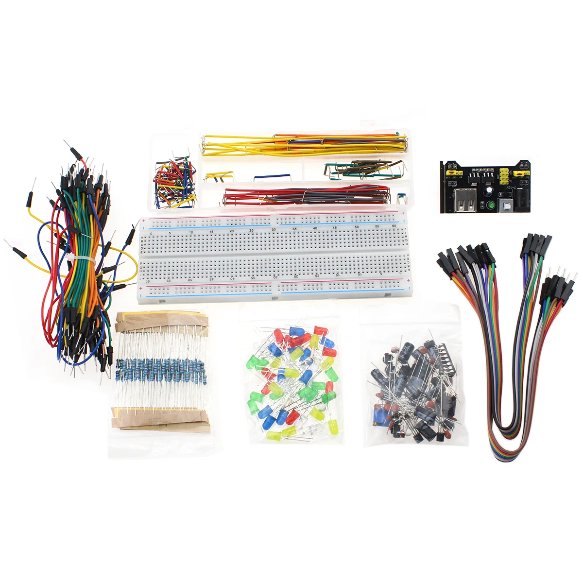 DIY Electronic Component Kit for Arduino 830 Point Breadboard LED Light Jumper Wire Resistor Capacitor Assortment
