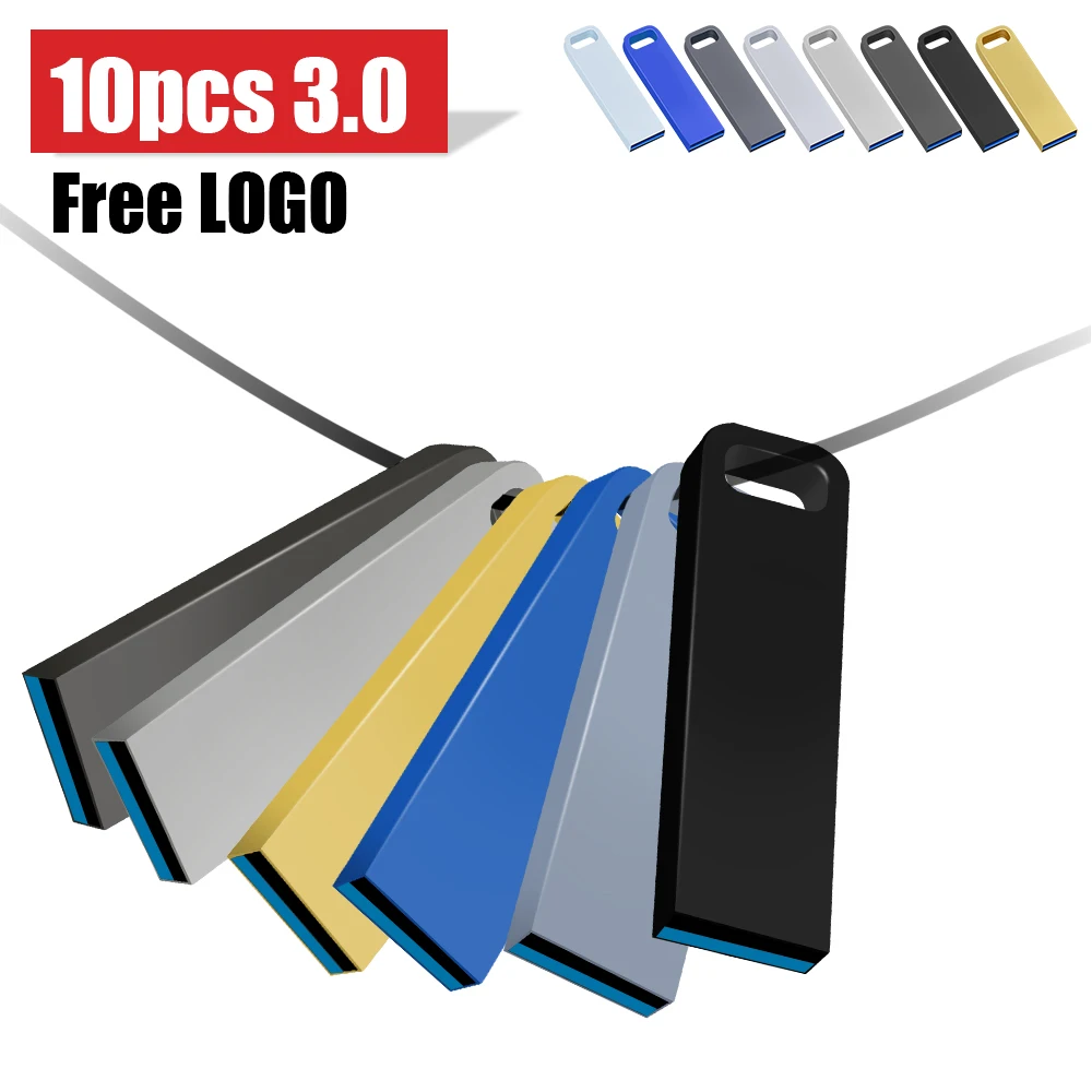 10pcs/lot USB 3.0 Flash Drives Metal 64GB Free logo Black 32GB Pen drive 16GB Memory stick U disk 16GB 64GB 128GB For Laptop