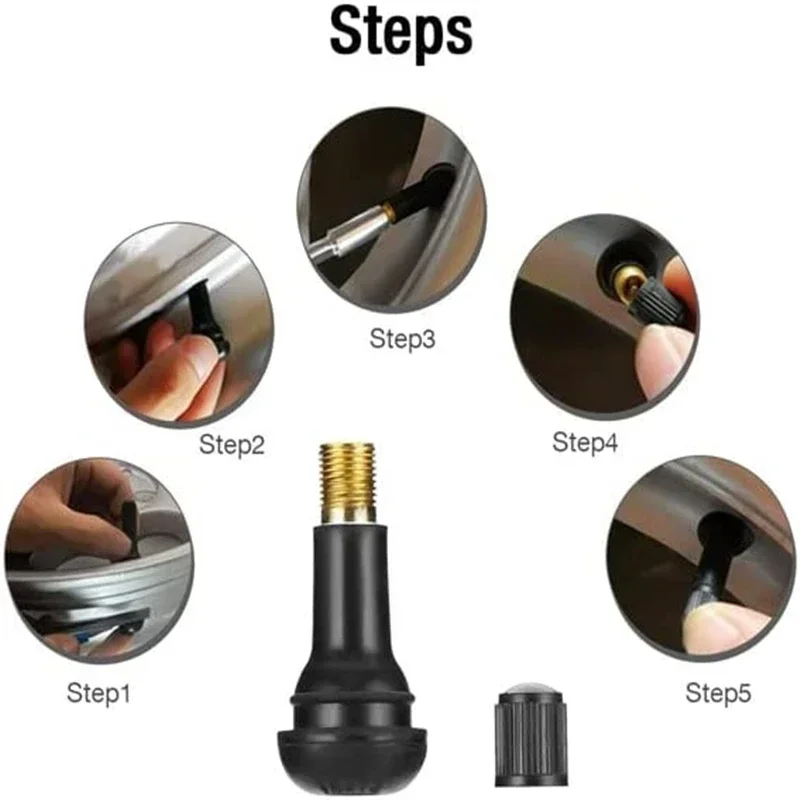 4PCS Tire Valve Stems Rubber Black Rubber Snap-in Valve Stems Standard Replacement Tire Valve Stems for Car Tubeless Rim Holes