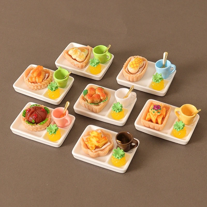 1Set 1:12 Dollhouse Miniature Food Dessert Cake Fruit Tray Tableware Kitchen Model Decor Toy Doll House Accessories