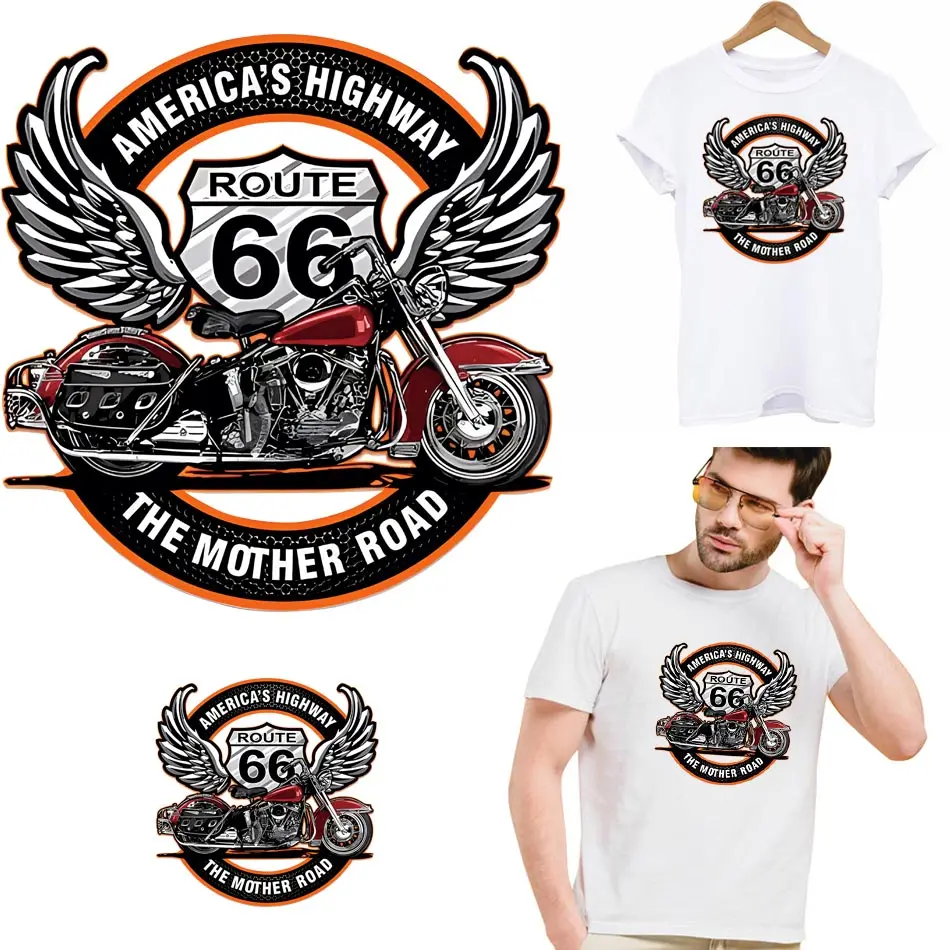 Fashion Motorbike Iron On Transfer On Clothing DIY A-levels Heat Sticker On T-shirt Washable Fine Patches For Clothing Applique