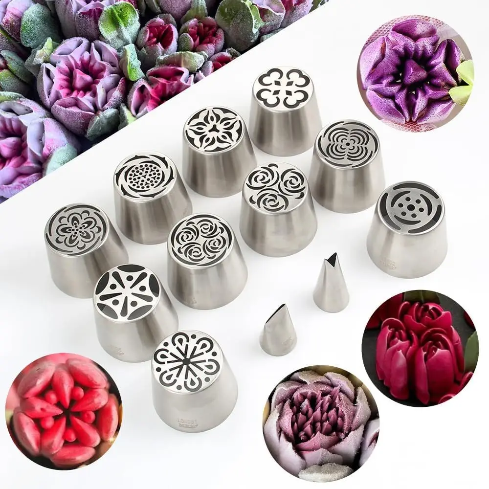 

22 Pcs Stainless Steel Extra Large Russian Tulip Flower Icing Tips Set, 10 XXL Piping Nozzle,1 Big Leaf Tip,1 Petal Rose Flower