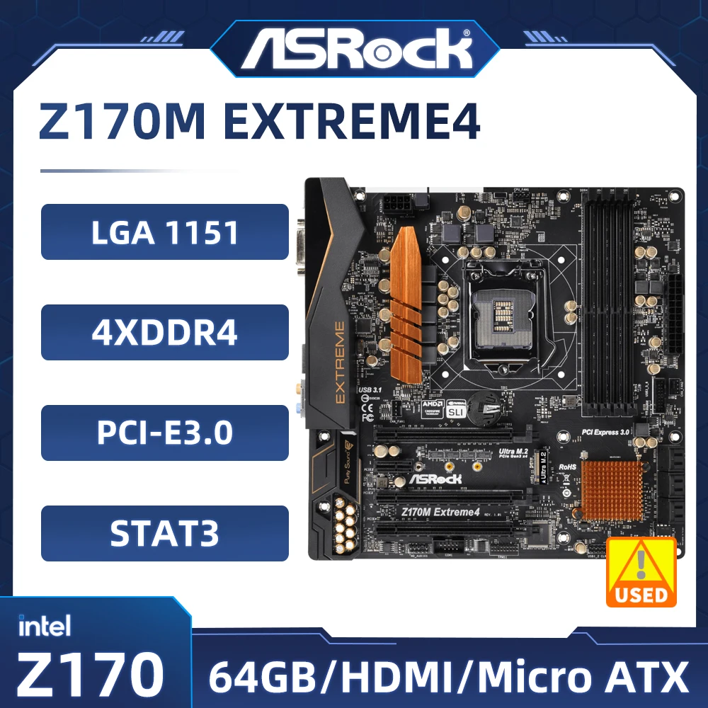 

Intel Z170 Motherboard ASRock Z170M EXTREME4 LGA 1151 4×DDR4 64GB SB 3.1 M.2 Supports 7th /6th Gen Intel Core i3-7100 cpu