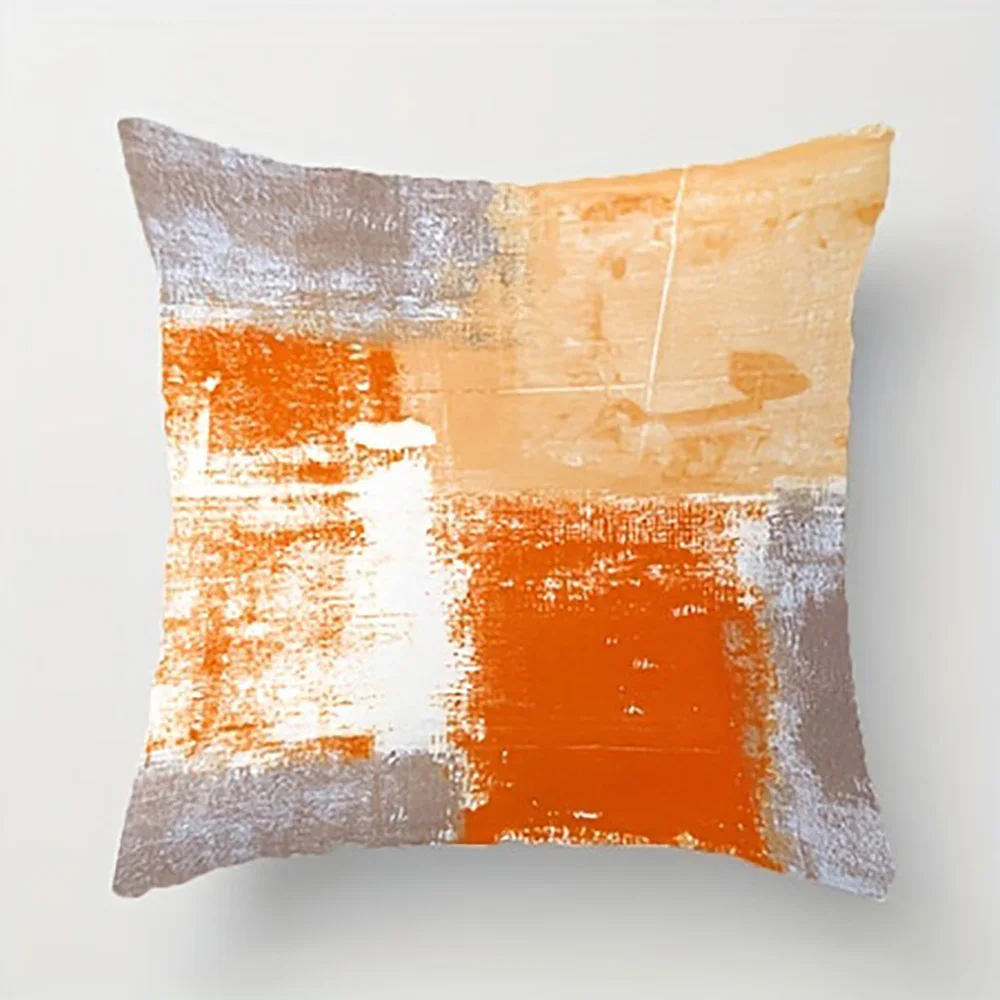 Abstract Patterned Orange Grey Double-sided Printed pillow cover Short plush Suitable living rooms sofas throw cushion cover