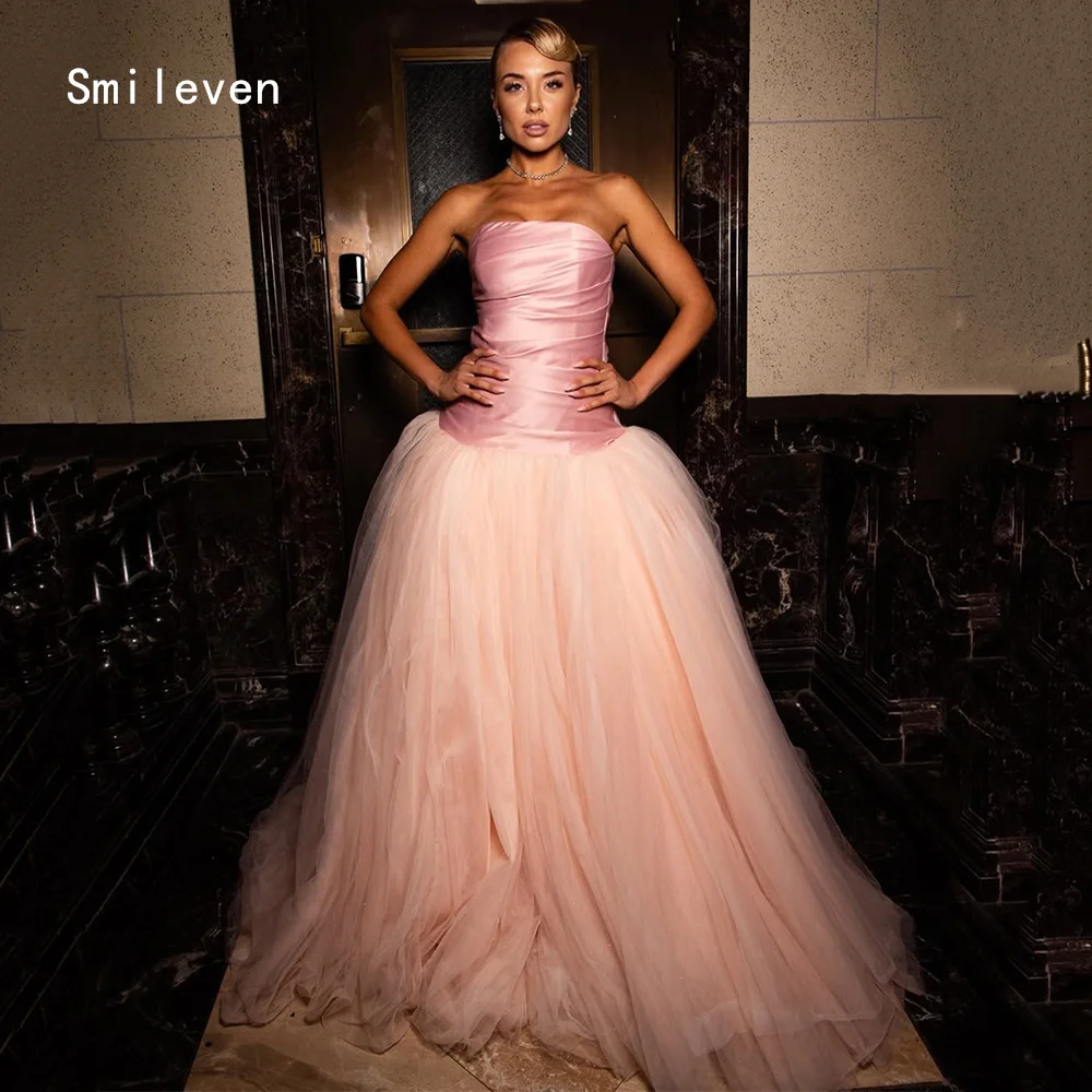 

Smileven Luxury Pleat A Line Prom Dress Strapless Elegant Gowns for Gala Party Sleeveless Evening Dress Customized 2026
