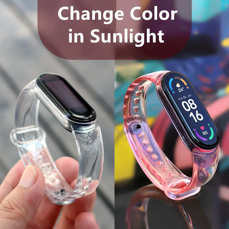 Watch Strap For Xiaomi Mi Band 7 6 5 4 3 Wristband Silicone Light Change Bracelet Anti-sweat Wristband Replacement Strap