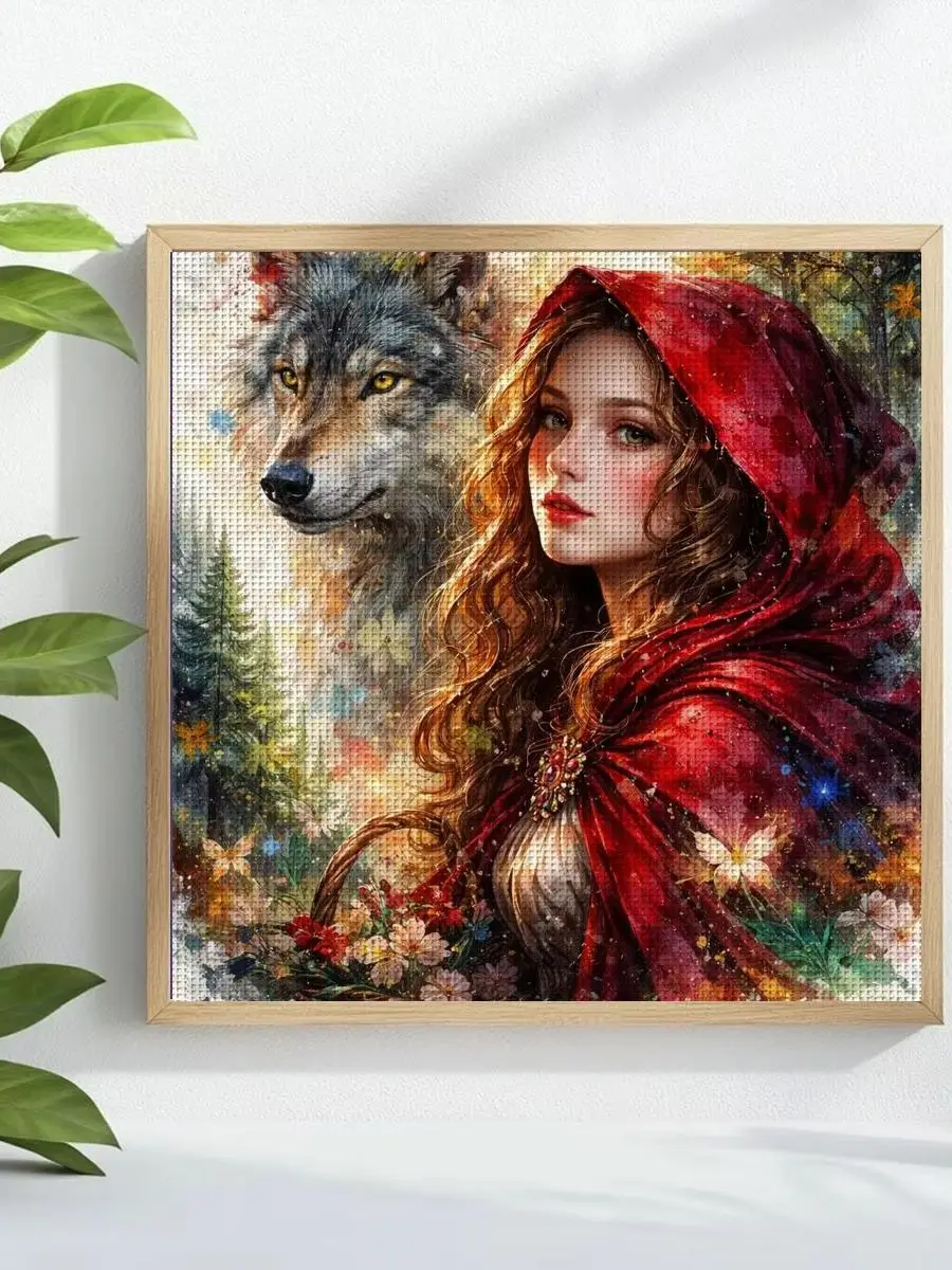 1 Stück 30x30 cm/11,8 Zoll Prinzessin und Wolf Gestempeltes Kreuzstich-Set DIY-Kit 11/14/16CT DIY-Stickset DIY-Kreuzstichset – Detail 1