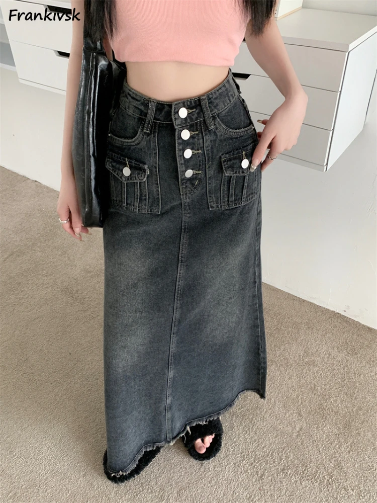 

Eight Sizes Skirts Women Korean Style Denim Gentle Spring All-match Retro Streetwewar Y2k Hotsweet Girls Sylish Chic Basic New