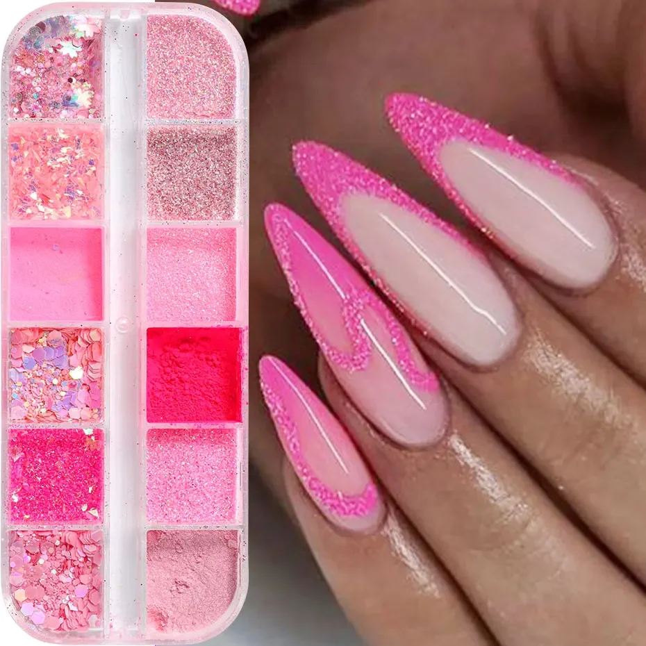 

2025 Pink Glitter Nail Powder Mixed Holographic Hexagon Irregular Flakes Sliced Sparkly Crystal Sequins Pigment Manicure Decor