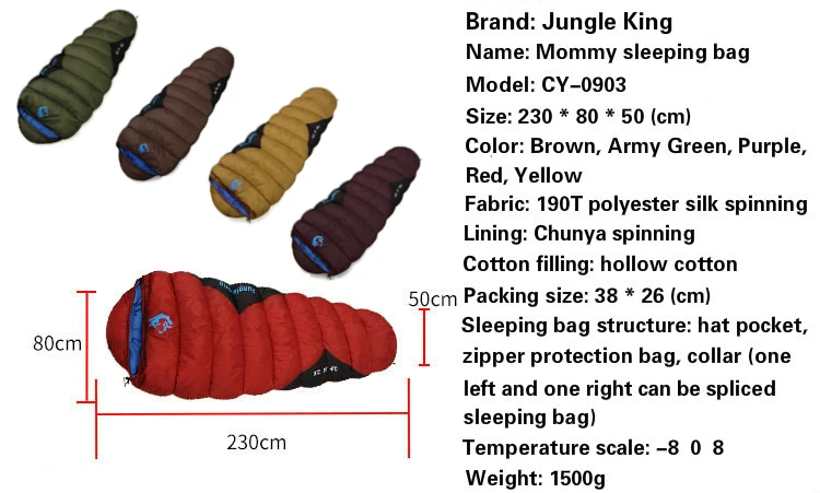 한국 특가 JUNGLE KING CY0903 Thickened Winter Cold Weather Waterproof Sleeping Bag Camping Hiking Supplies -8℃ Cotton Sleeping Bags