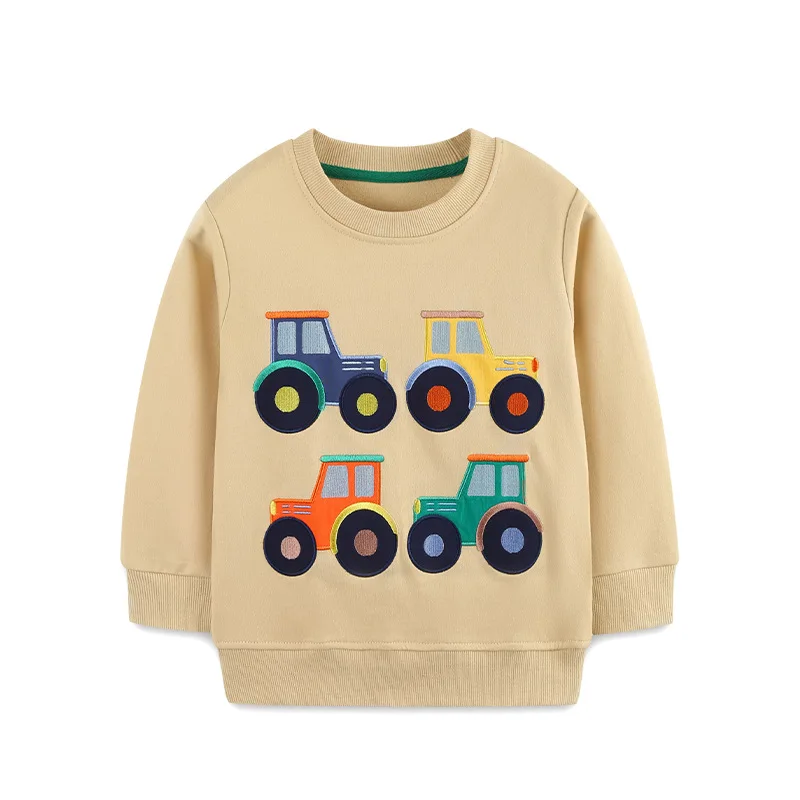 2-7T Kids 100% Cotton Pullover Tops Hoodies Sweatshirts Colorful Tractor Pattern Long Sleeve Boys Casual Clothes