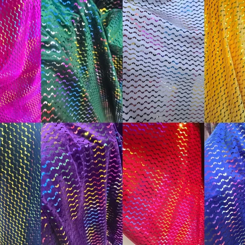 Elasticity Velvet Miao Costume Foil Stamping Fabric for Stage Costumes Wedding Dress Cloth Diy By The Meter Sewing Material