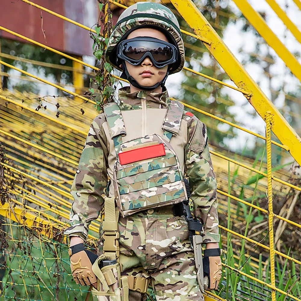 Dzieci polowanie kamuflaż taktyczne dzieci CS Airsoft kamizelki sprzętowe mężczyźni sprzęt wojskowy chłopcy dziewczyna snajper jednolite odzież sportowa