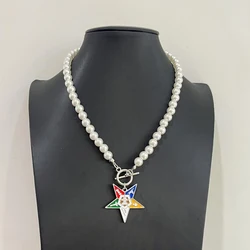 Large and small five-pointed star pendant OES pearl OT clasp necklace