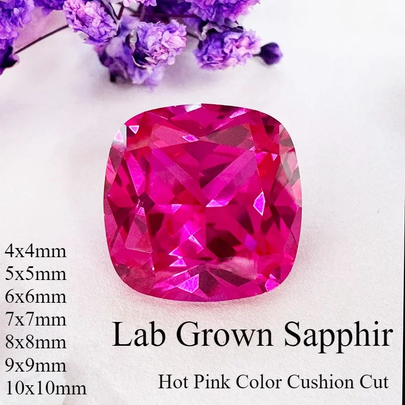 

Lab Grown Sapphire Hot Pink Color Cushion Cut Vvs1 Charms Artificial Gemstone for Jewelry Diy Making With Cercificate