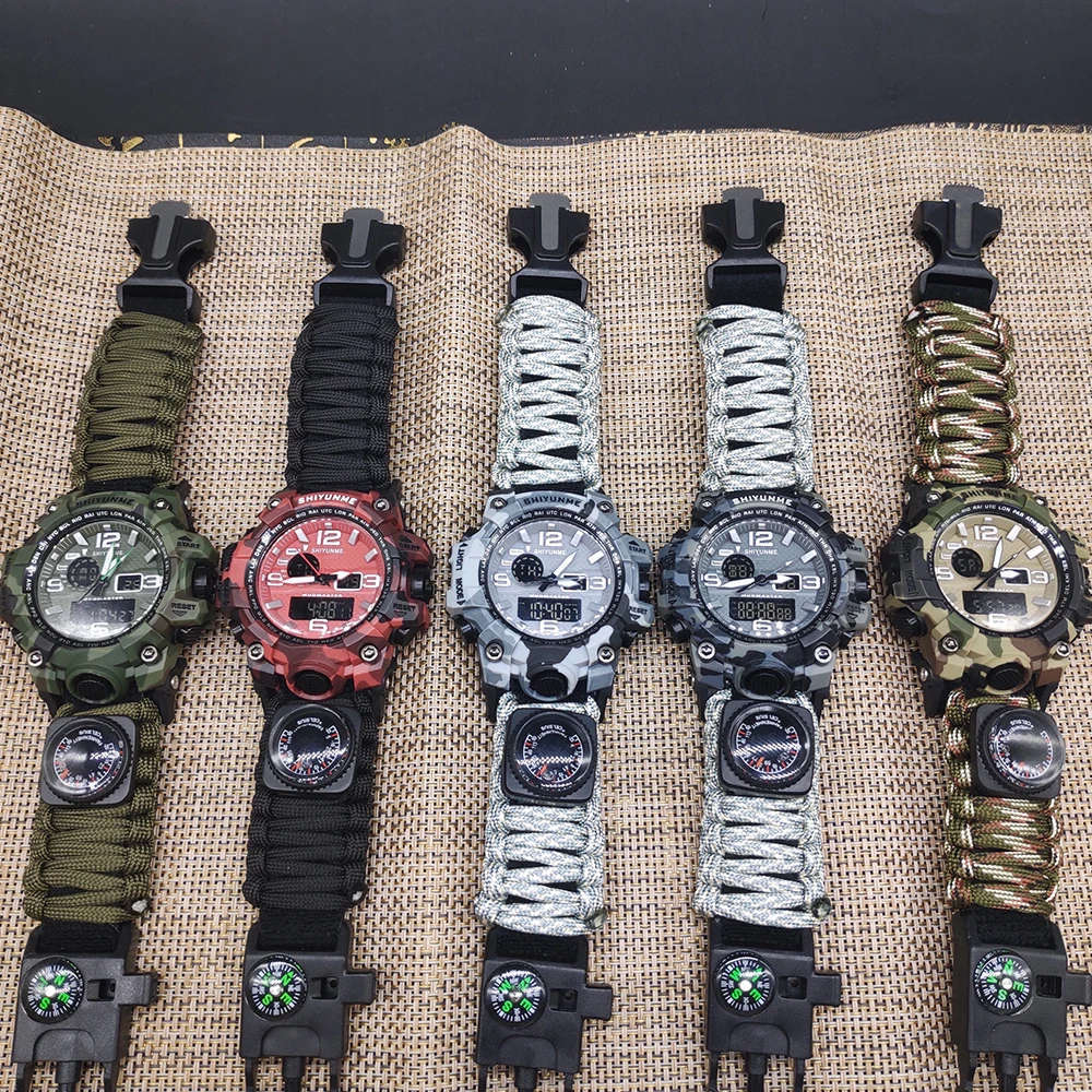 Outdoor Survival Watch Multifunctional Waterproof Military Tactical Paracord Watch Bracelet Camping Hiking Emergency Gear EDC