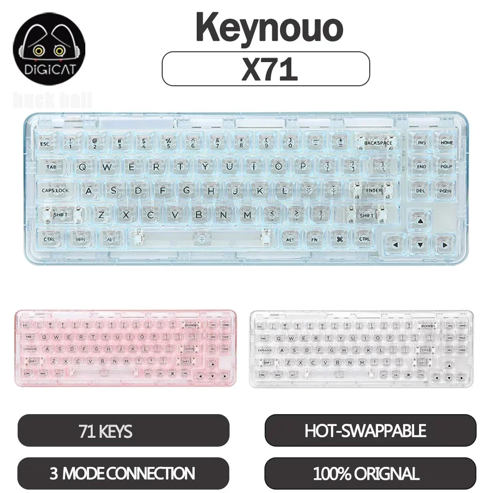 

Keynouo X71 Gamer Mechanical Keyboard 3Mode USB/2.4G/Bluetooth Wireless Keyboard 71 Keys Hot-swap Keyboard Gaming Keyboard Gift