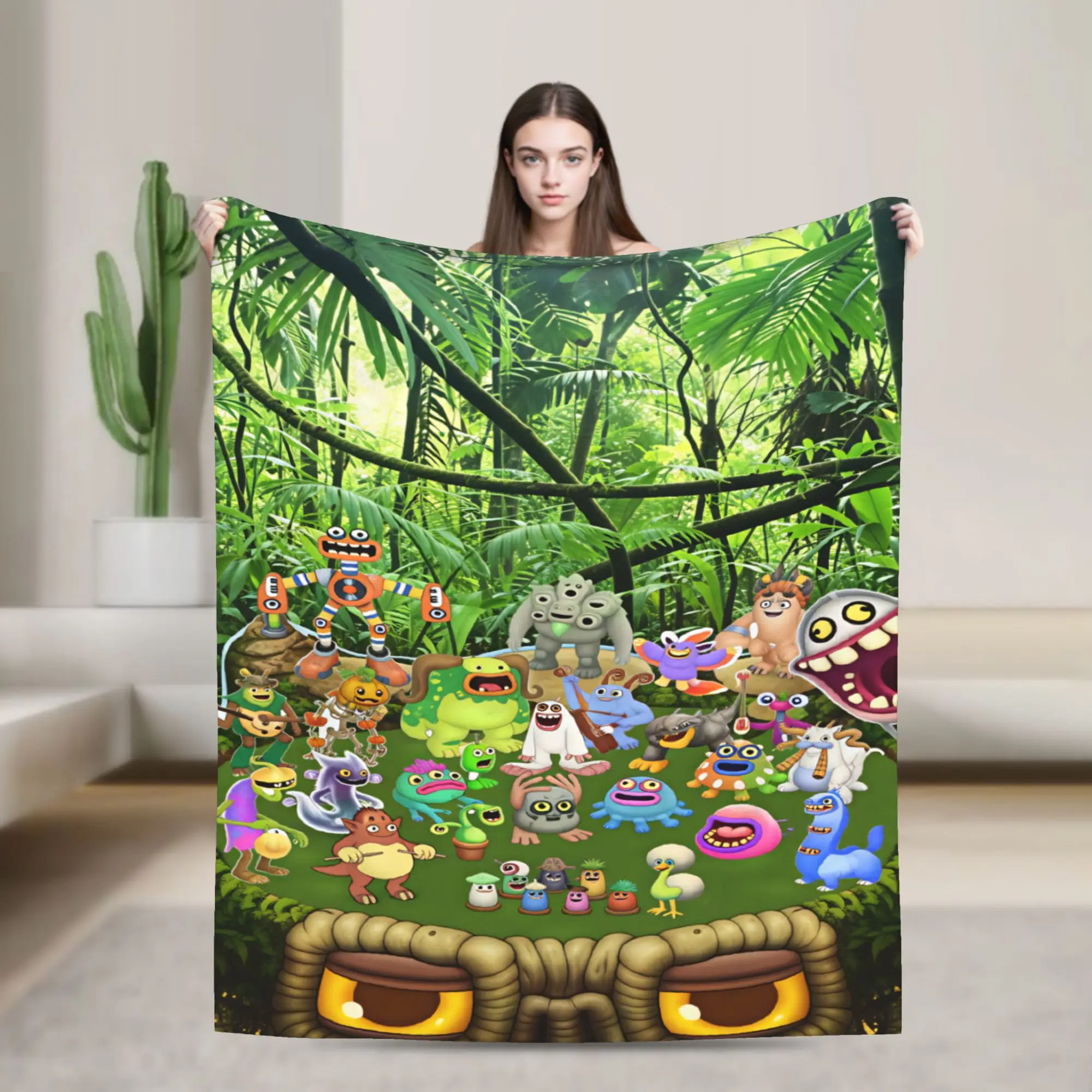 Soft Warm Blanket Airplane Travel My Singing Monsters Video Game Cartoon Throw Blanket  Flannel Bedspread For Bedroom Bed Cover